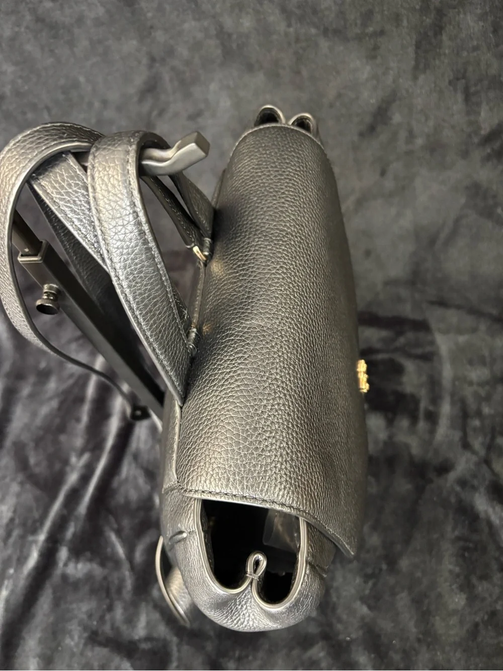 Tory Burch Black Pebbled Leather Flap Backpack Like New